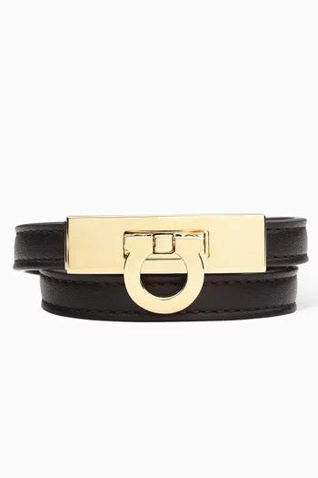 Gancini Double Twist Wrap Bracelet in Leather & Brass
