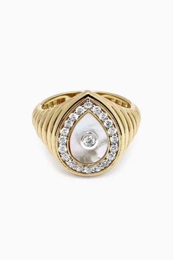 Diamond Drop Pearl Pinky Ring in 14kt Yellow Gold