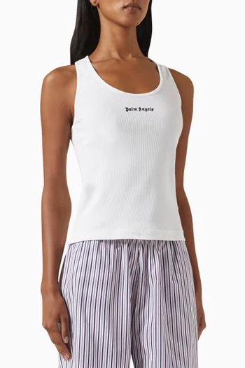 بلوزة بلا أكمام مطرزة بشعار الماركة قطن مطاطي