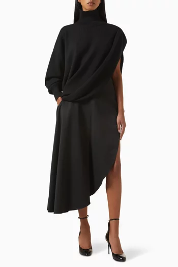 Asymmetric Midi Skirt in Virgin Wool Blend