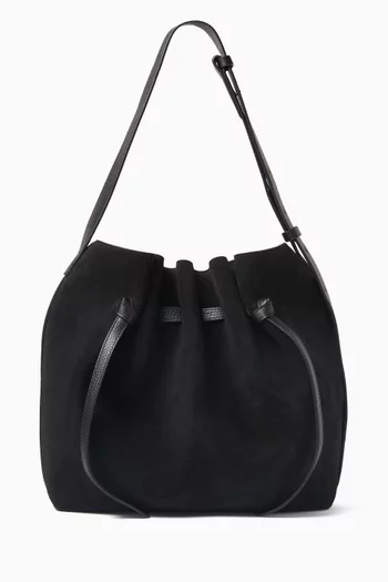Large Scallop Bucket Bag in Suede