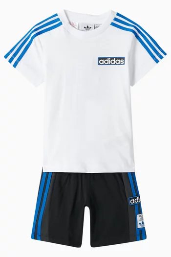 Striped Logo T-shirt & Shorts Set in Cotton-jersey