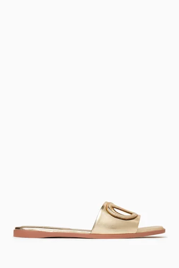 Valentino Garavani VLogo Cut-Out Slide Sandals in Laminated Nappa Leather
