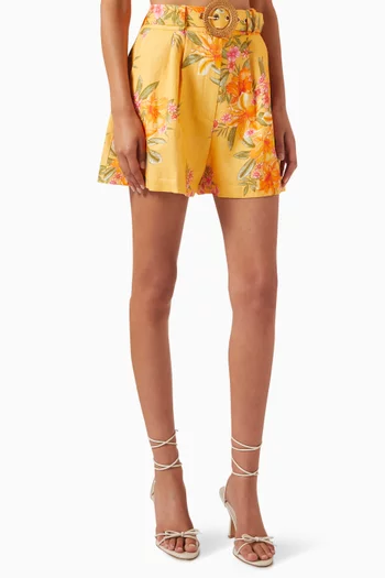 Lilith Floral-print Shorts in Linen