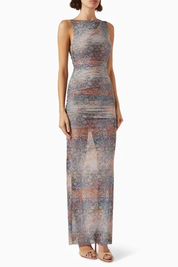 فستان ملايا طويل بلا أكمام قماش شبكي