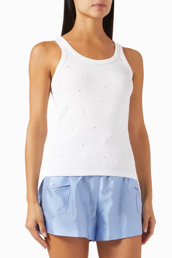 Rhinestone-embellished Tank Top in Ribbed Cotton