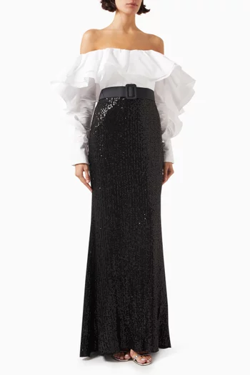 Sequin-embellished Ruffled Gown in Taffeta