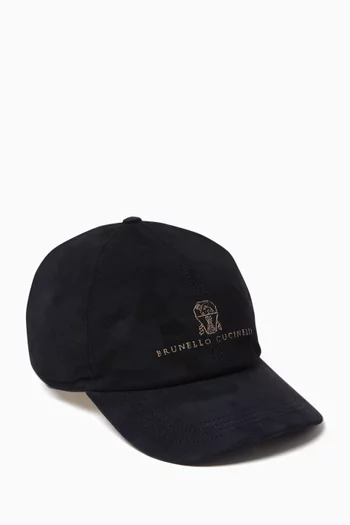 Embroidered-logo Baseball Cap in Suede