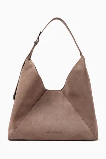 Bead-embellished Hobo Bag in Suede