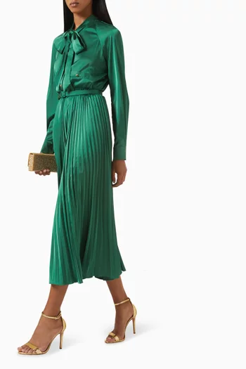 Pleated-skirt Midi Dress in Satin