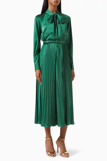Pleated-skirt Midi Dress in Satin