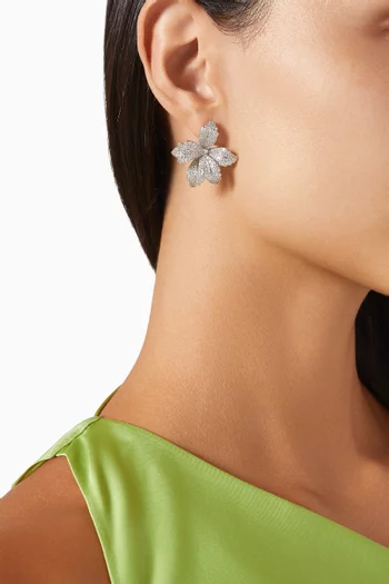 Orchid Bloom Stud Earrings in Rhodium-plated Copper