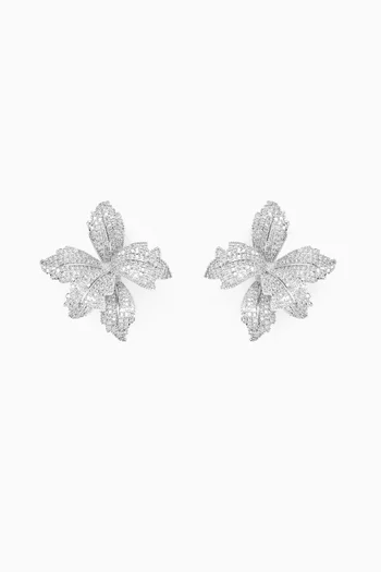 Orchid Bloom Stud Earrings in Rhodium-plated Copper