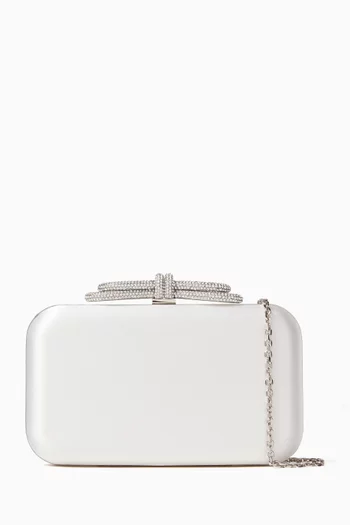 Double Bow Crystal-Embellished Clutch Bag in Satin