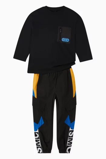 بنطال رياضي مقسم بألوان بشعار الماركة