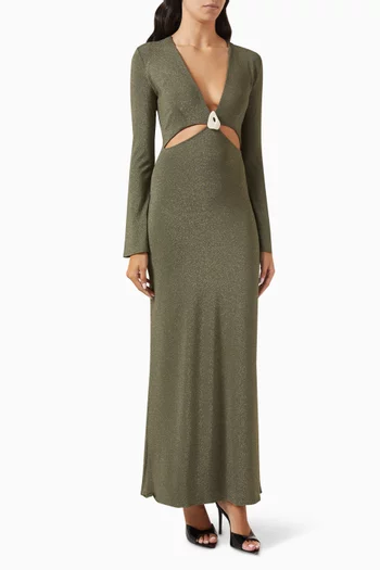 فستان مانولا طويل بفتحة رقبة عميقة شكل V