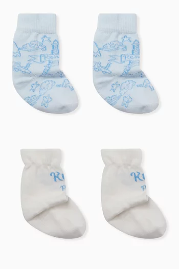 Printed Knit Socks in Cotton Blend, Set of 2