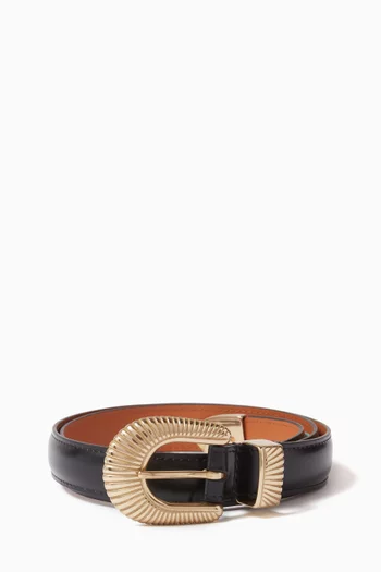 Ribbed Buckle Belt in Leather
