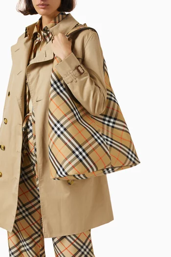Large Check Shoulder Bag in Cotton Twill