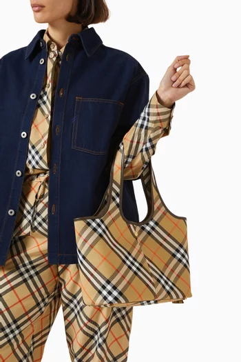 Small Check Tote Bag in Cotton Twill