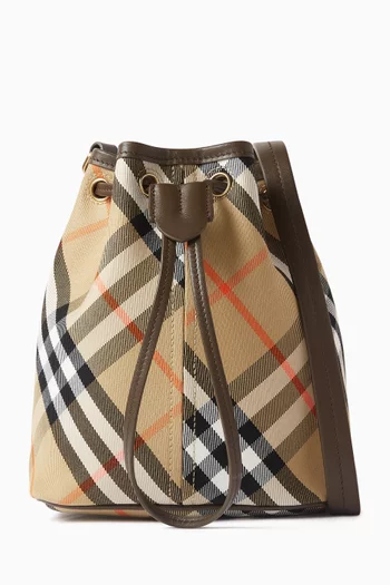 Mini Check Bucket Bag in Cotton Twill