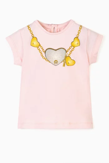 Chain Heart-print T-shirt in Cotton
