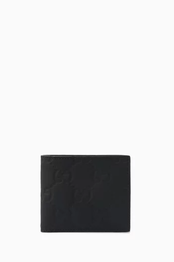 محفظة ثنائية الطيّ بشعار حرفي GG جلد بتصميم مطاطي
