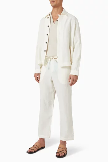 بنطال بحزام خصر مطاطي كتان