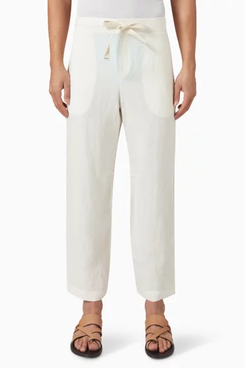 بنطال بحزام خصر مطاطي كتان