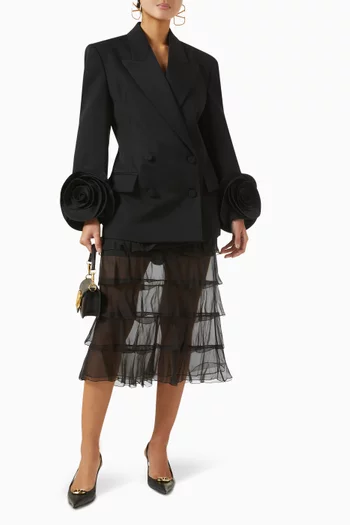 Ruffled Midi Skirt in Chiffon-silk