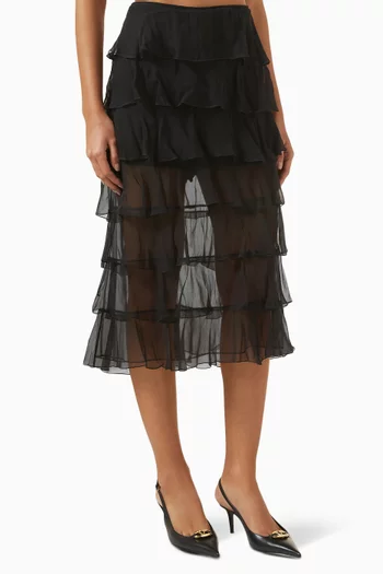 Ruffled Midi Skirt in Chiffon-silk