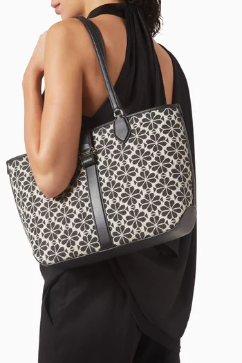 حقيبة يد مفتوحة متوسطة بنقشة زهور بالشكل البستوني جاكار