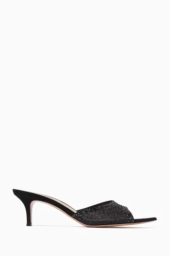 Rania 55 Organza Crystal Mules in Suede