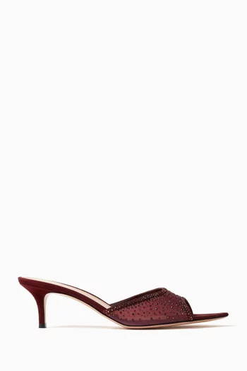 Rania 55 Organza Crystal Mules in Suede