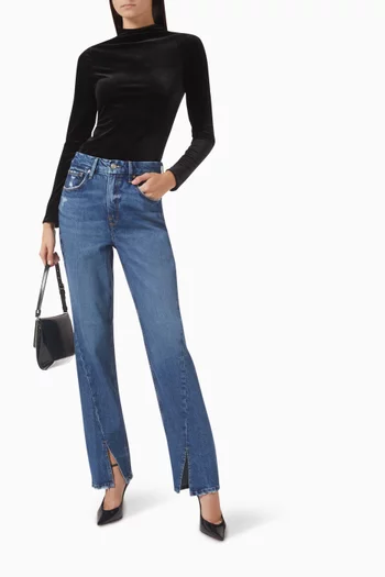 Good Icon Twisted Slit Jeans in Denim