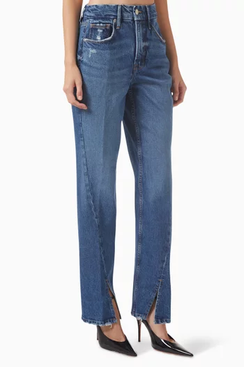 Good Icon Twisted Slit Jeans in Denim