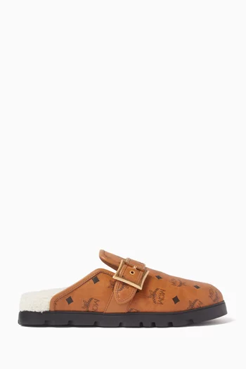 Flat Mules in Visetos Canvas