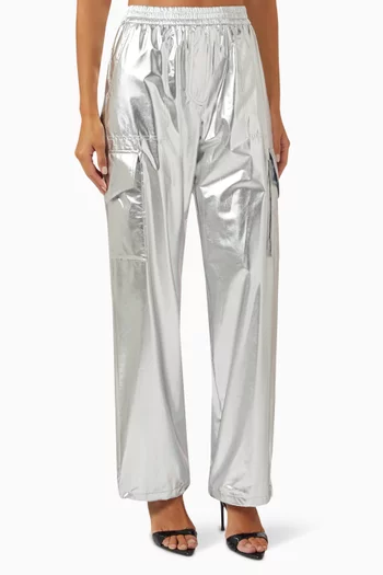 Metallic Cargo Pants in Nylon