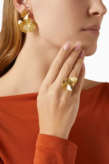 Twisted Flora Petal Open Ring in 24kt Gold-plated Brass