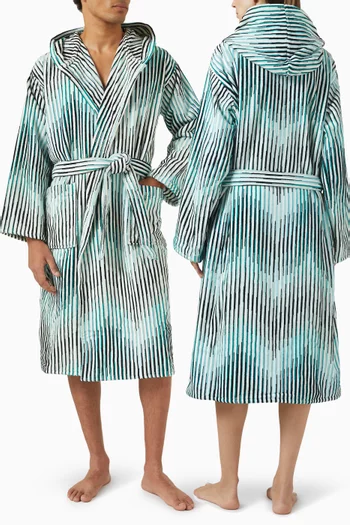 Arpeggio Hooded Bathrobe in Slub Cotton-terry
