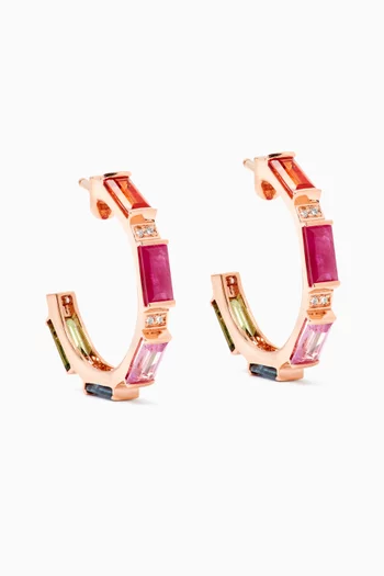 Noor Baguette Sapphire and Diamond Hoop Earrings in 18kt Rose Gold