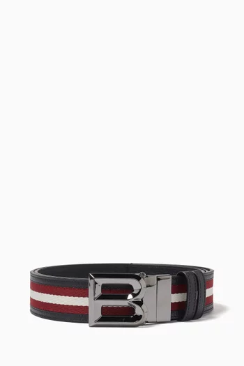 B Bold Reversible Belt in Leather & Canvas