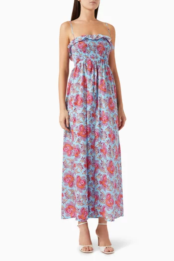 Coquille Shirred Bodice Maxi Dress in Cotton-voile