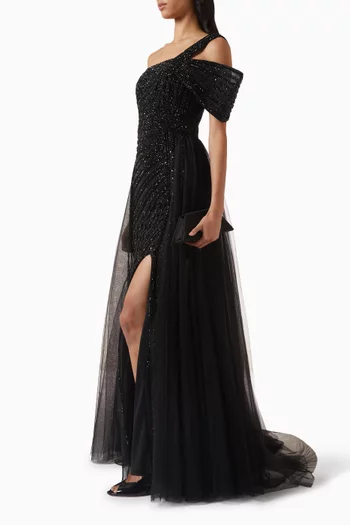 One-shoulder Embellished Gown in Tulle