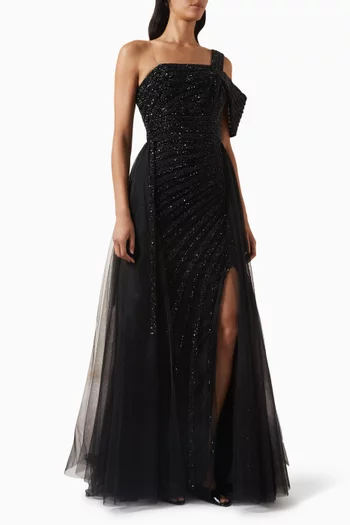 One-shoulder Embellished Gown in Tulle