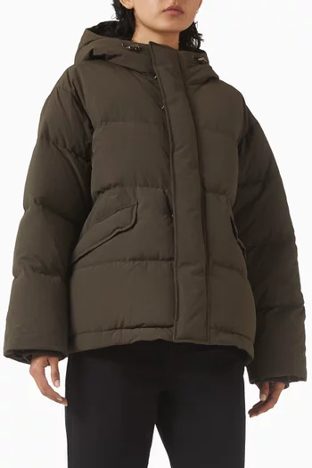 Hooded Volume Goose-down Jacket in Nylon