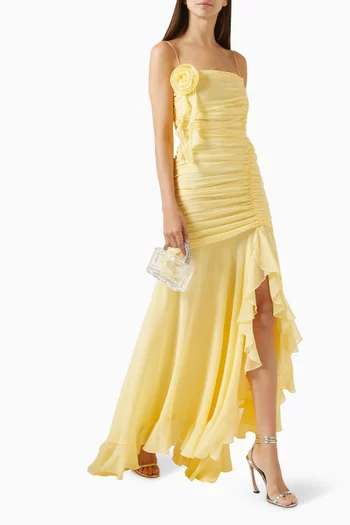 Rosado Ruched Maxi Dress in Chiffon