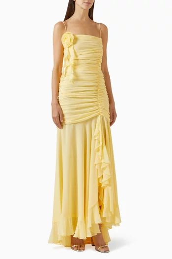 Rosado Ruched Maxi Dress in Chiffon