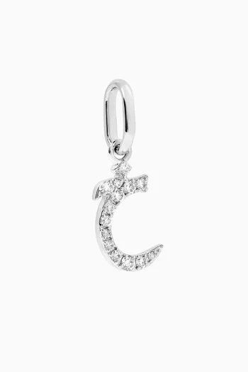 Arabic Letter F ف Diamond Charm in 18kt White Gold