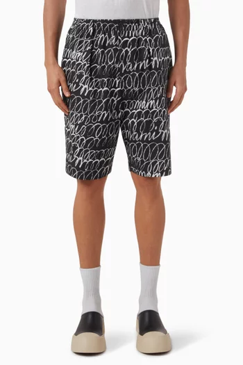 Scribble Logo Shorts in Cotton Poplin